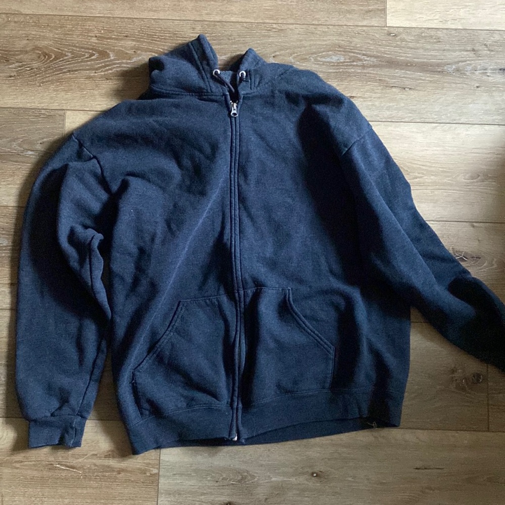 fruit of the loom dark gray zip up hoodie